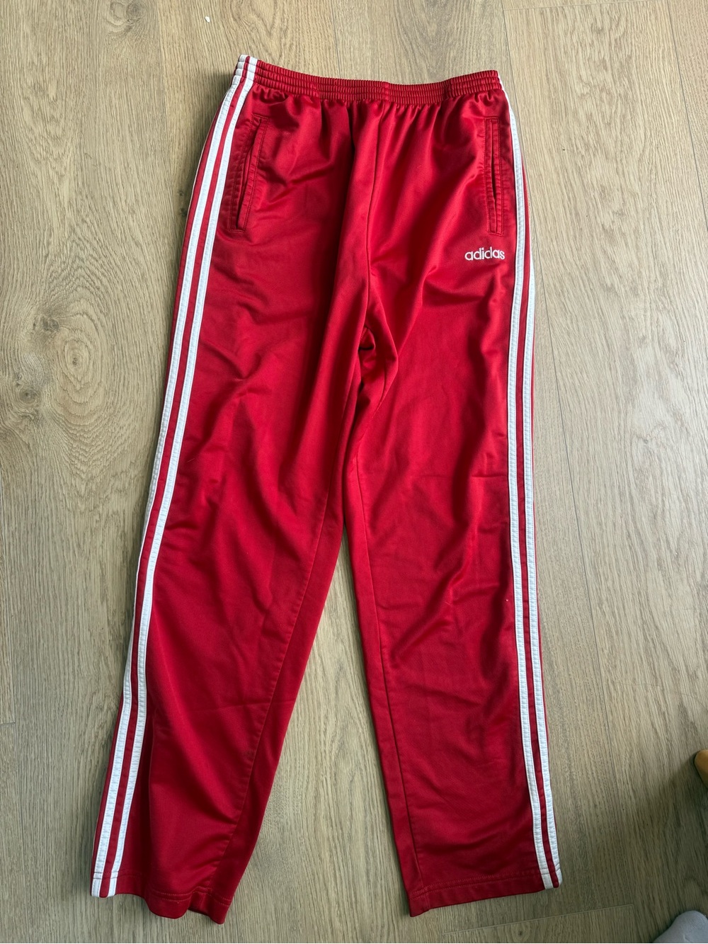 Vintage Adidas Red 3 Stripe Tearaway Track Pants Size L Snap Side